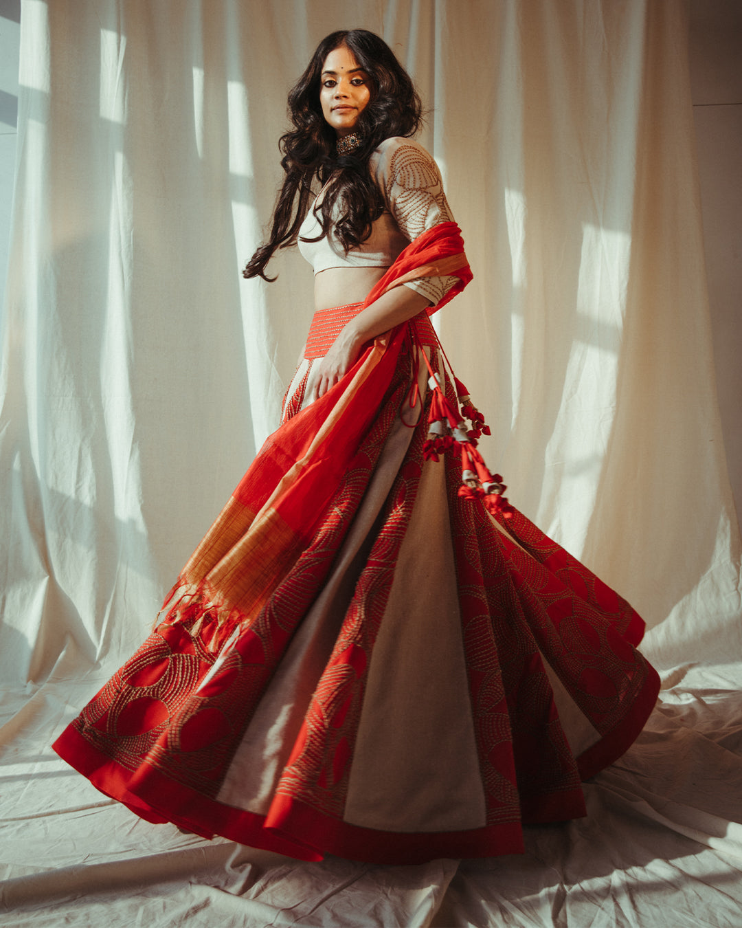 Red Lehenga with Jute Embroidery