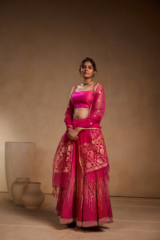 Pink silk lehenga