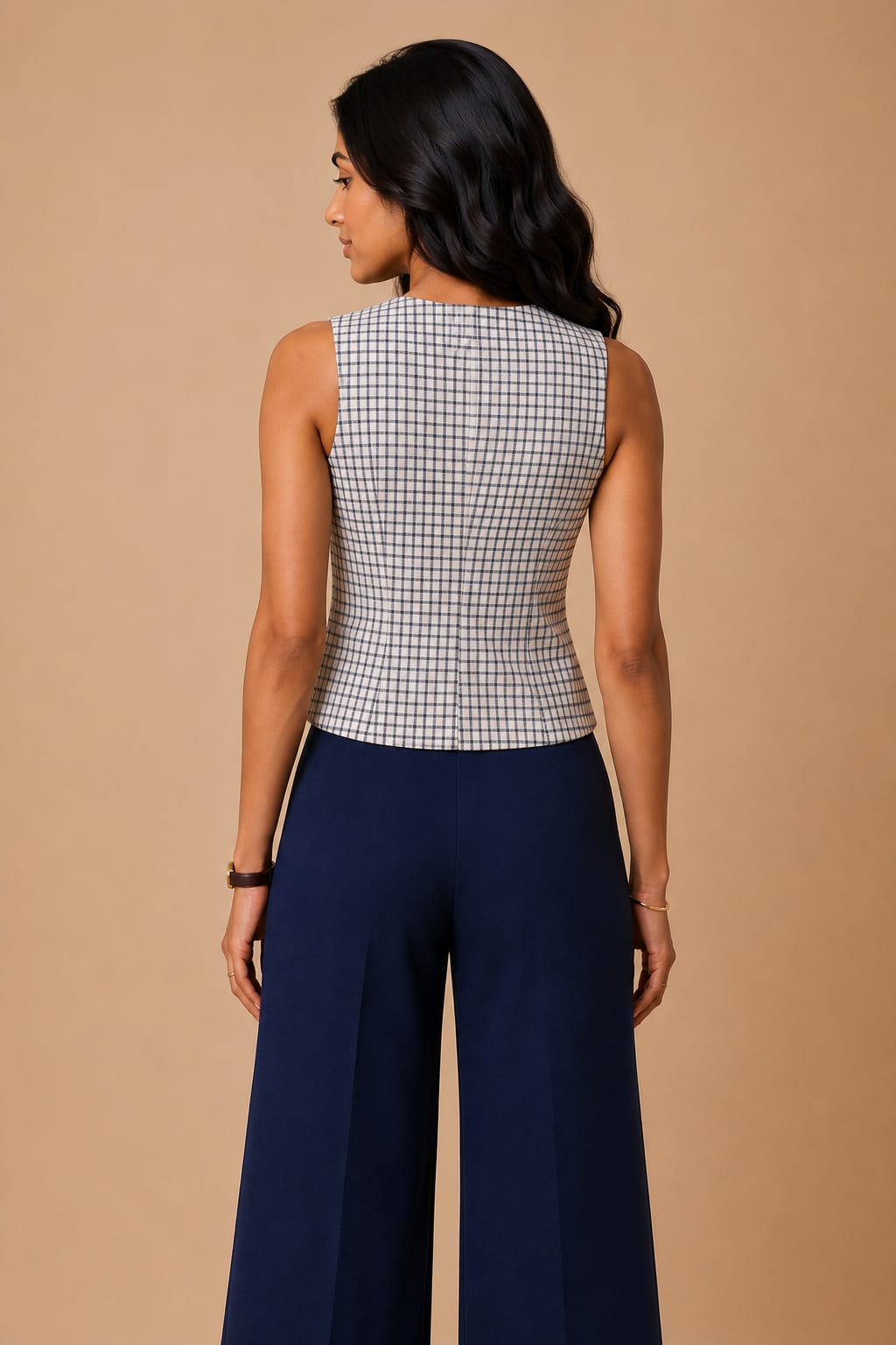White Checks Structured vest