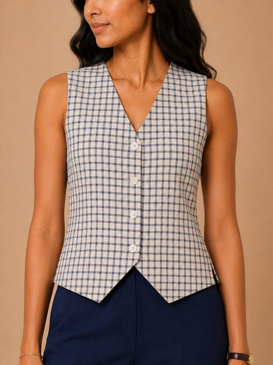 White Checks Structured vest