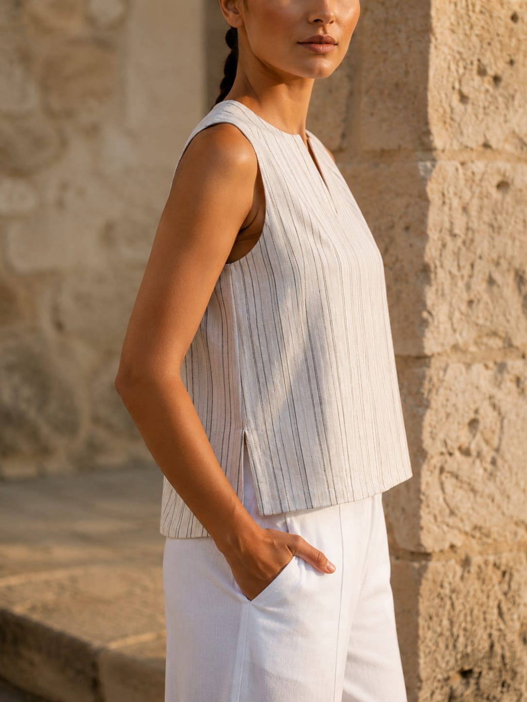 White Stripes Key hole top