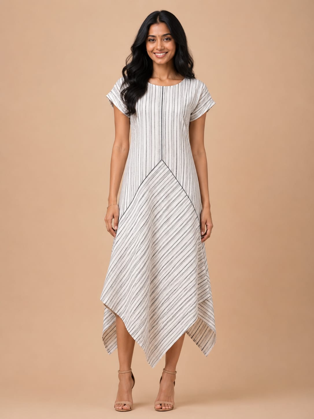White Stripes Asymmetric dress