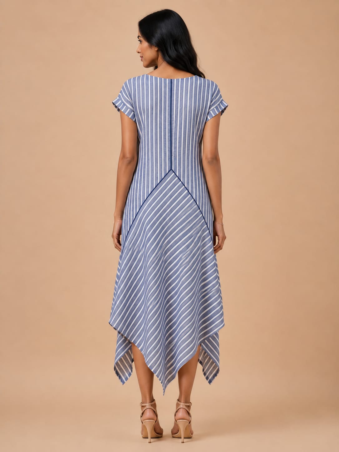 Navy Blue Stripes Asymmetric dress