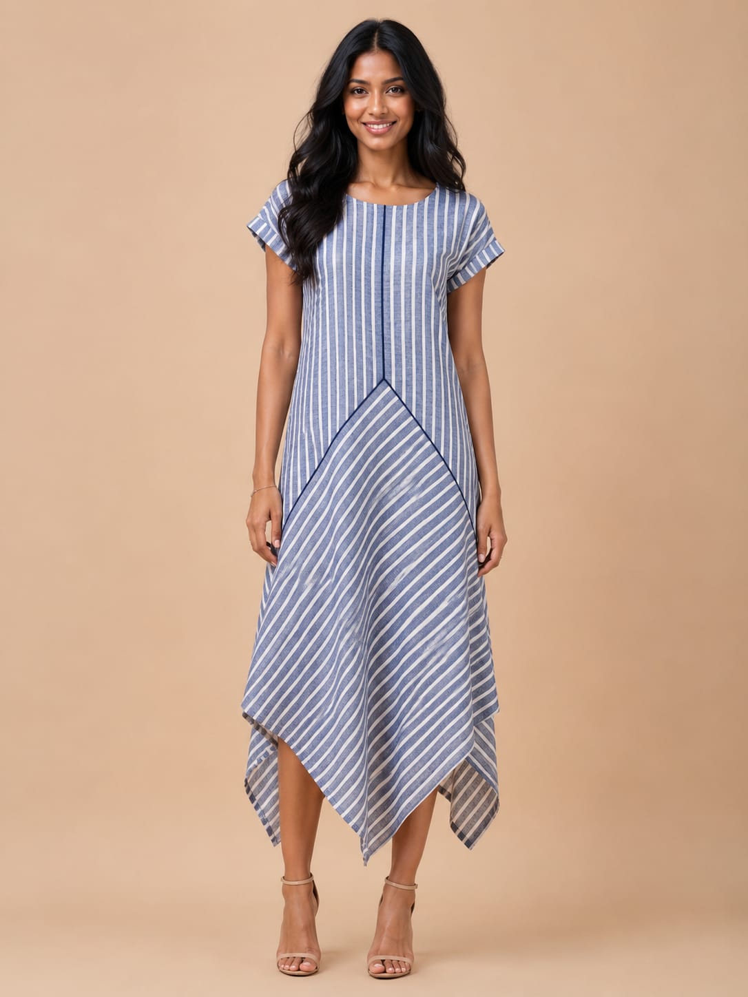 Navy Blue Stripes Asymmetric dress