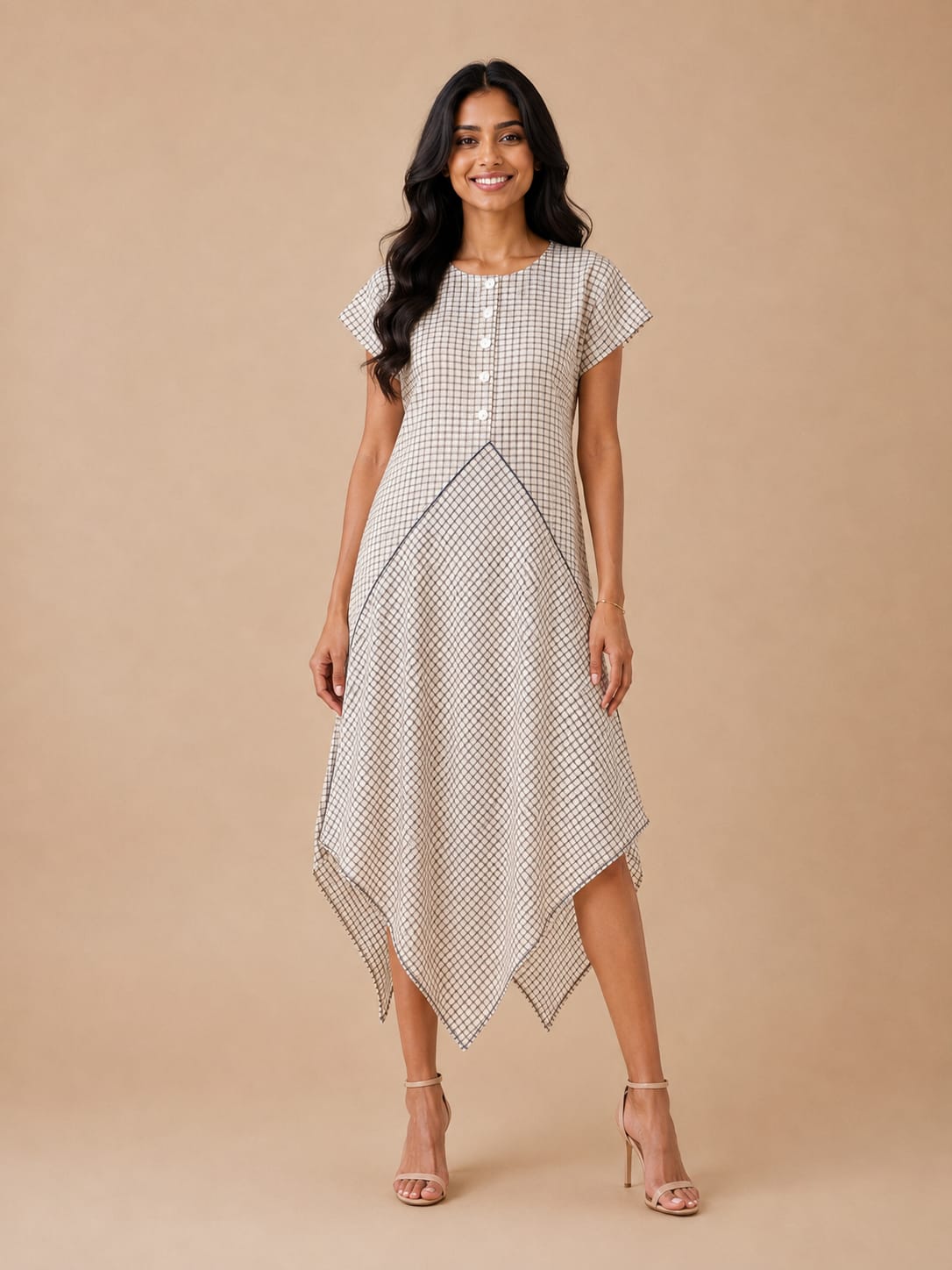 White Checks Asymmetric dress