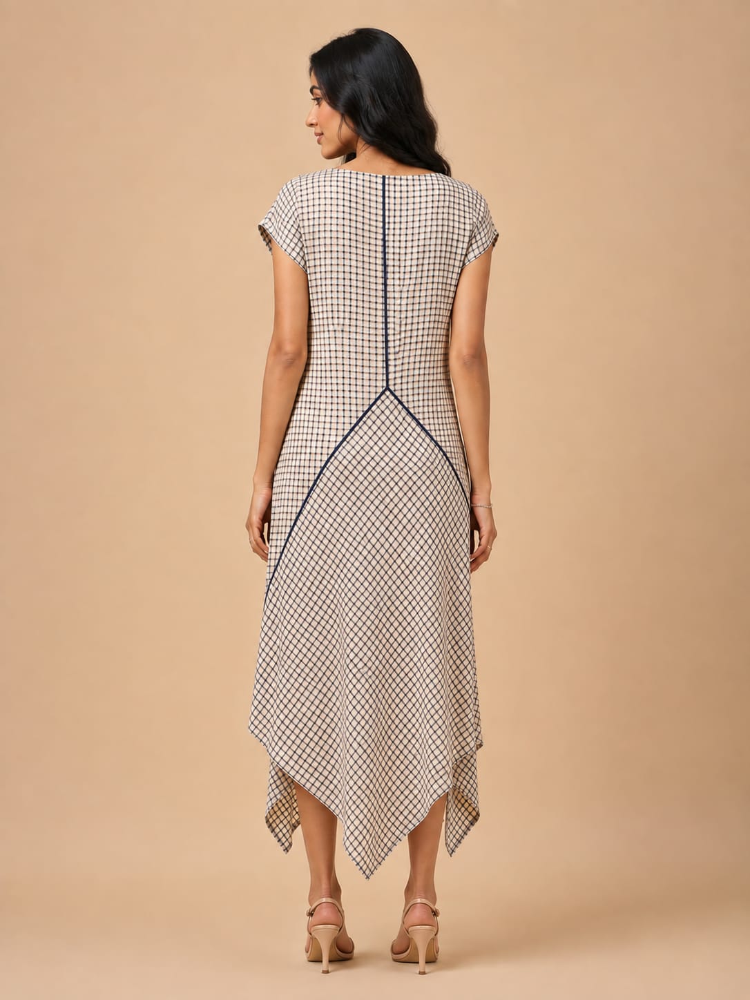 White Checks Asymmetric dress