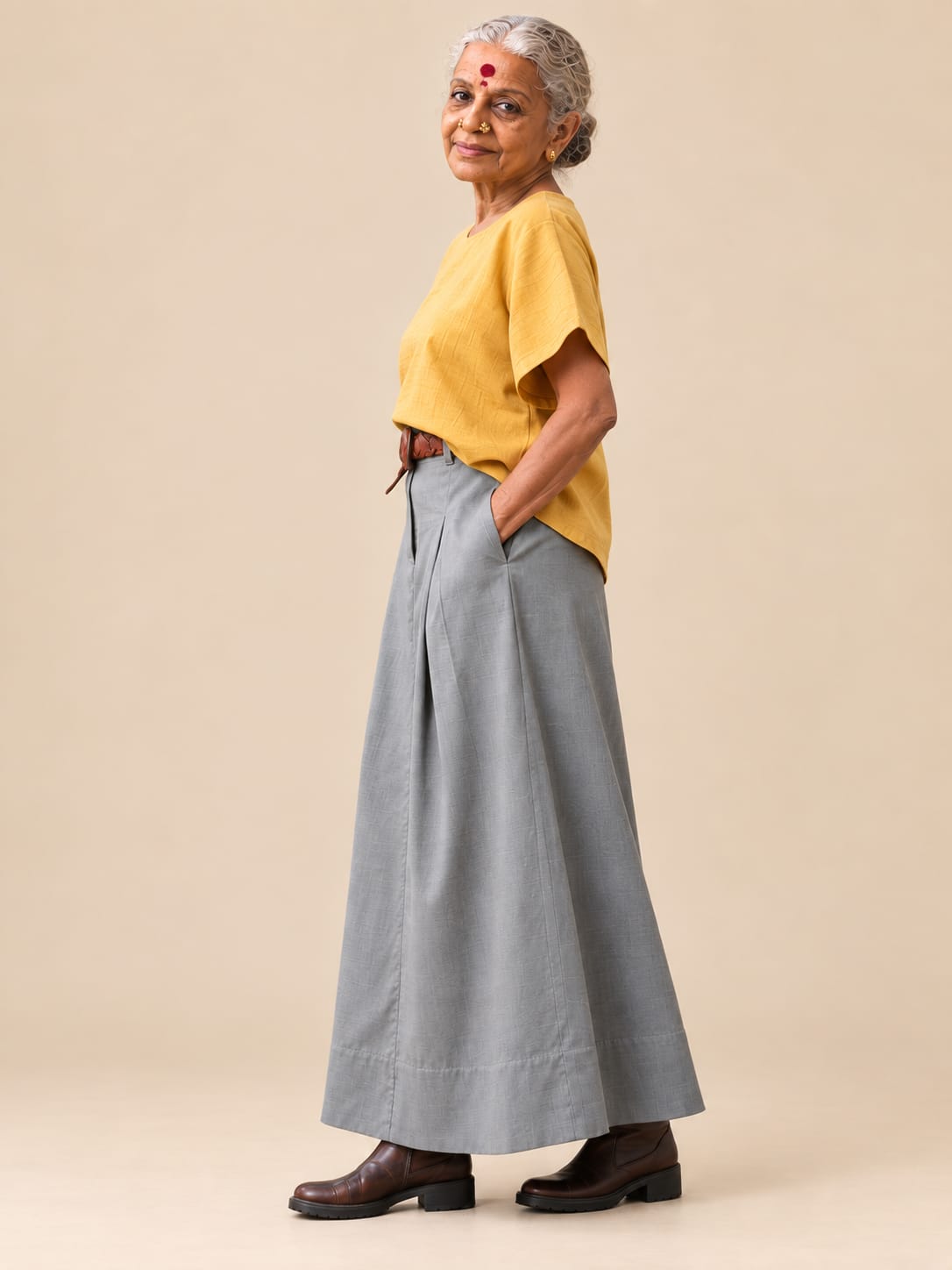 Grey Cotton A-line skirt