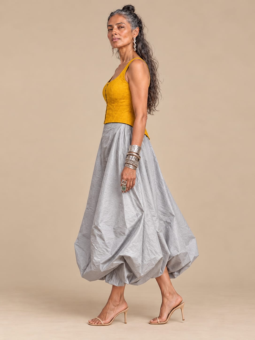 Grey silk balloon skirt
