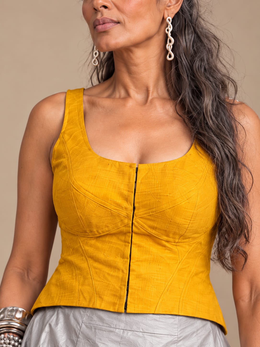 Yellow silk corset top