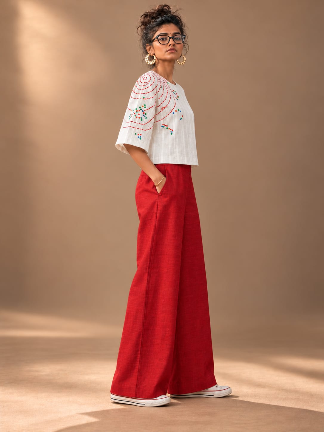 Off white stripes cotton top with boxy sleeves