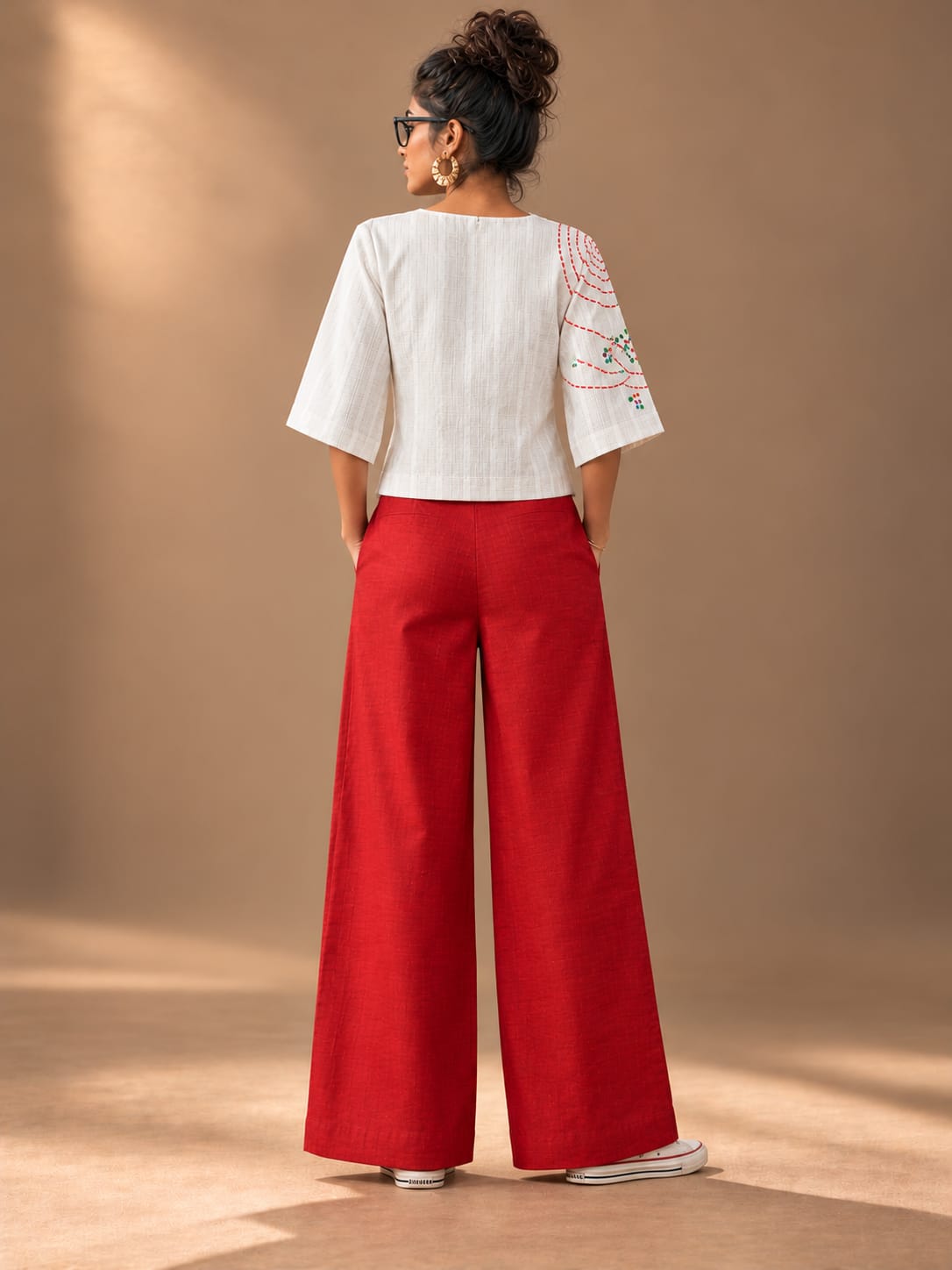 Off white stripes cotton top with boxy sleeves