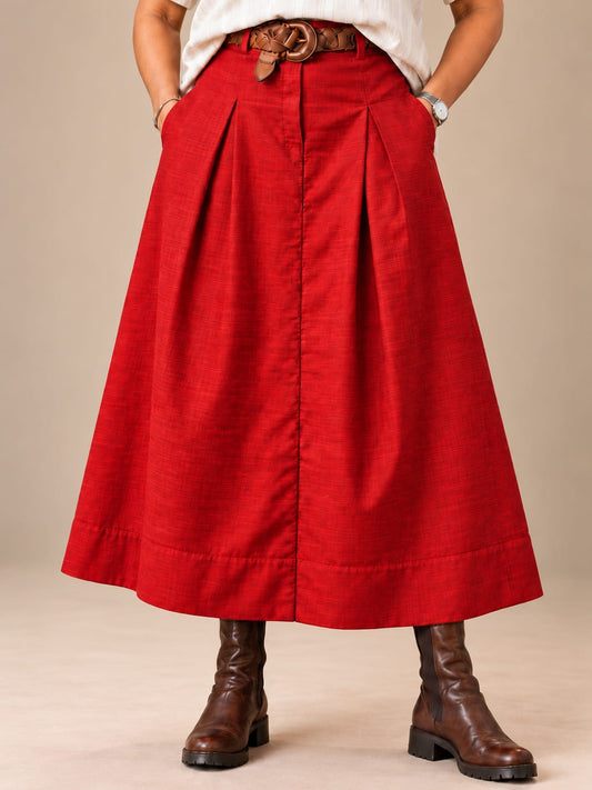 Red Silk A-line skirt