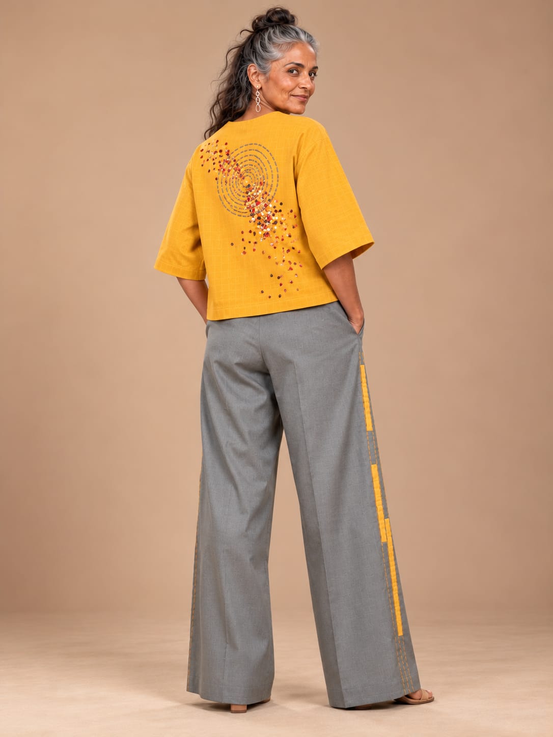 Grey cotton embroidery Pants