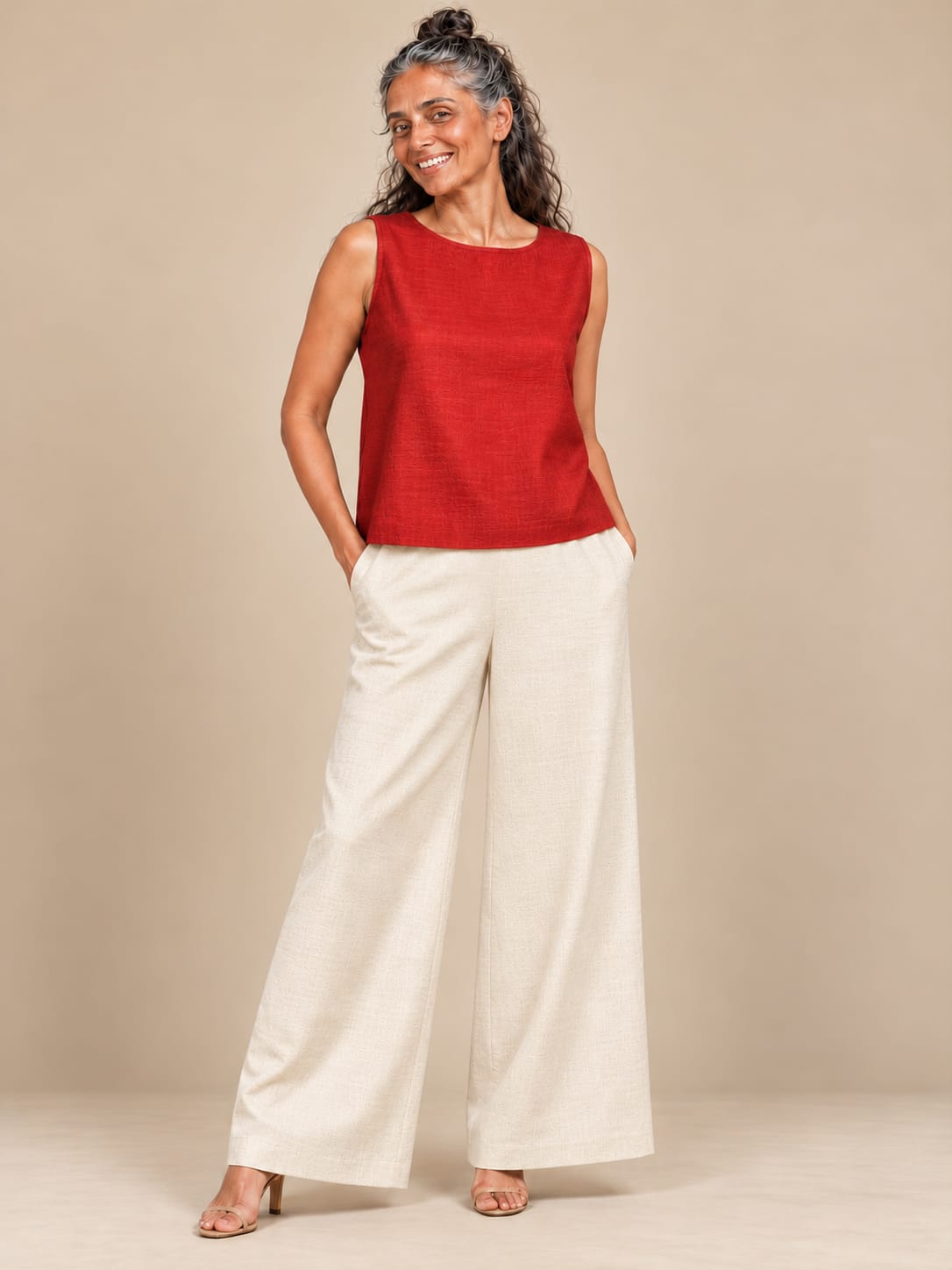 Red silk sleeveless top