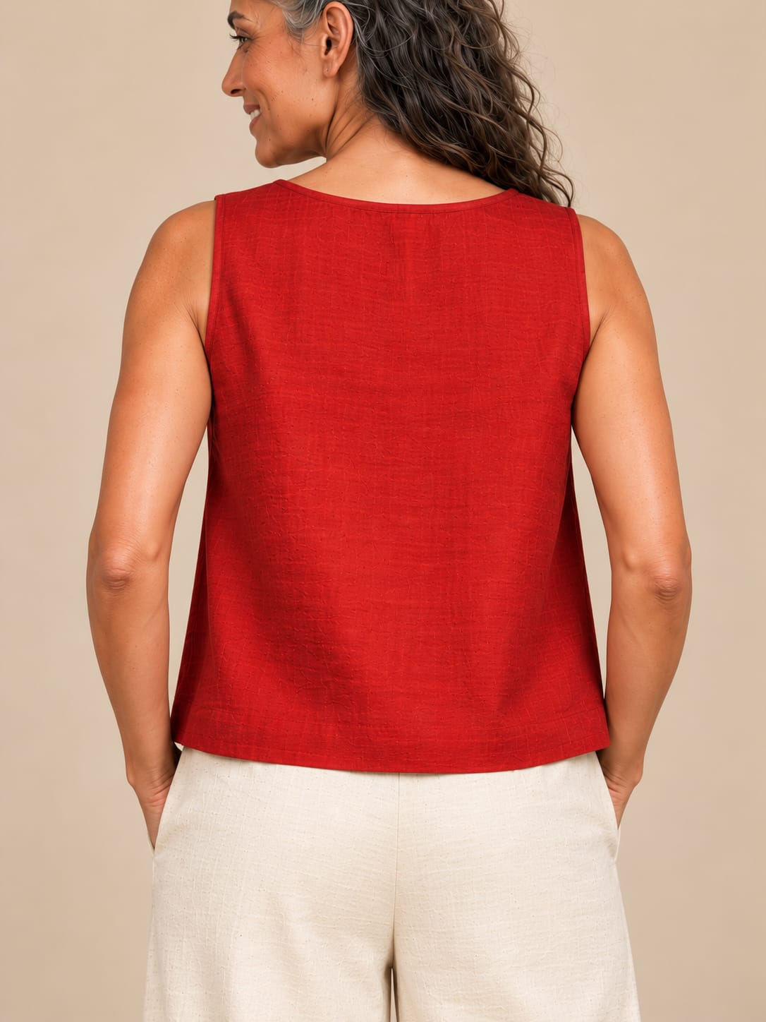 Red silk sleeveless top