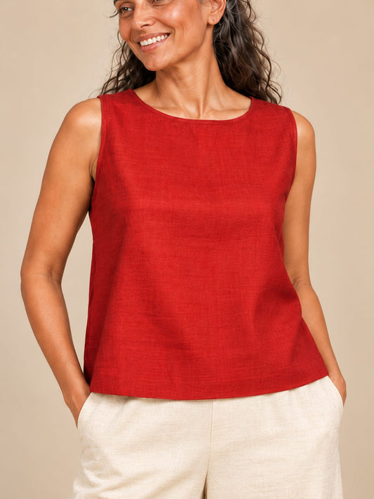 Red silk sleeveless top