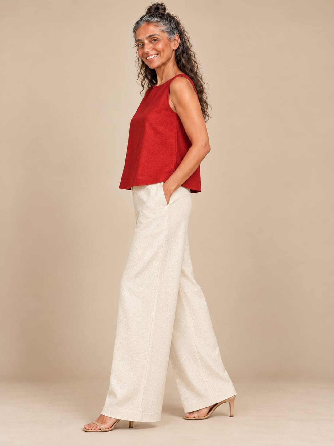 Red silk sleeveless top