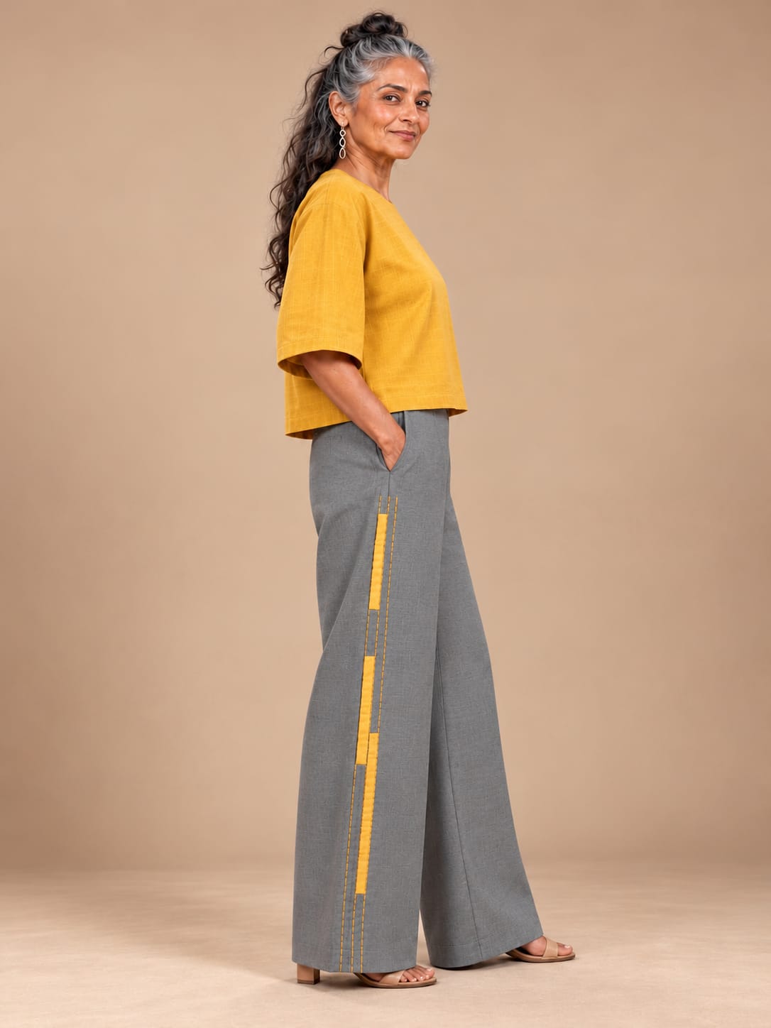 Grey cotton embroidery Pants