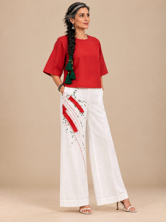 Off white cotton embroidery Pants