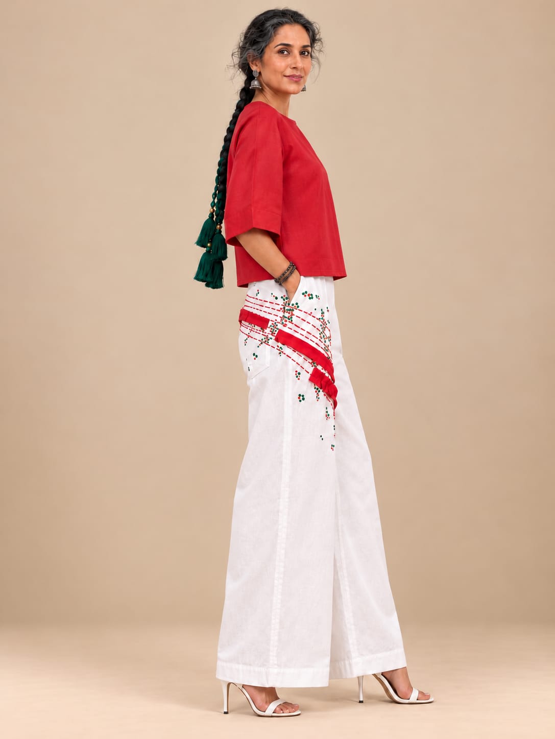 Off white cotton embroidery Pants