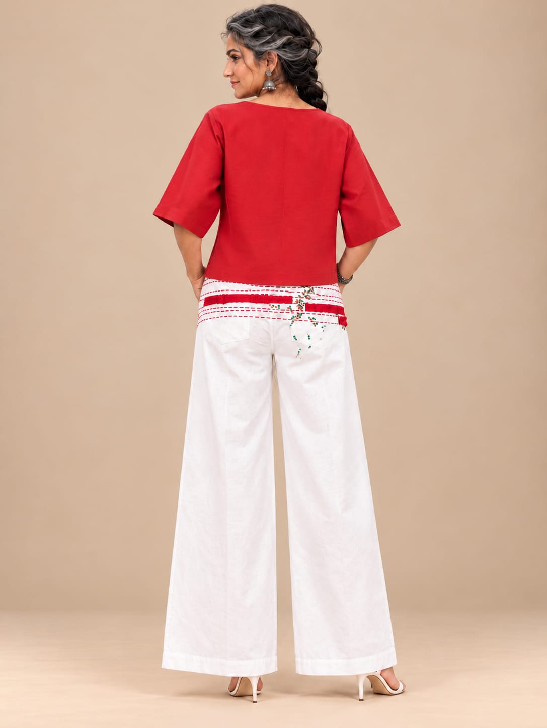 Off white cotton embroidery Pants