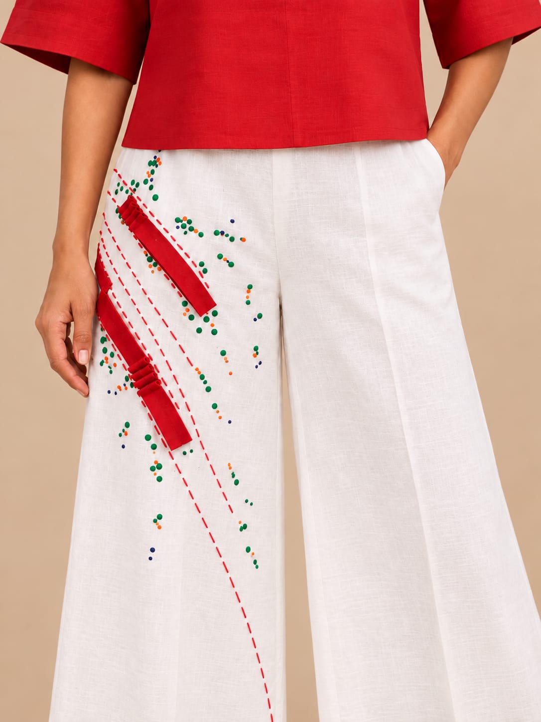 Off white cotton embroidery Pants