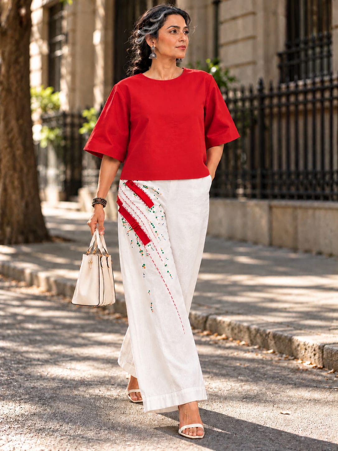 Off white cotton embroidery Pants